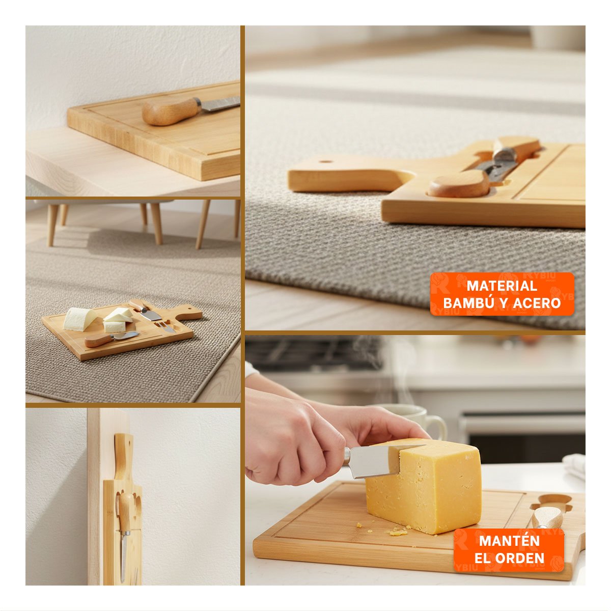 PACK6 TABLA RECTANGULAR CON 2 UTENSILIOS DE MADERA BAMBU PARA COCINA HOGAR Y+PAPEL REGALO - 3