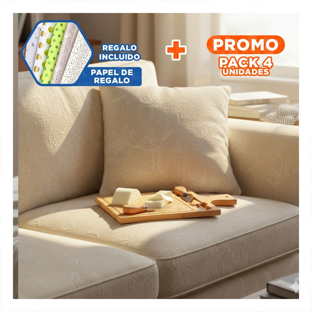 PACK4 TAPA RECTANGULAR CON 2 UTENSILIOS DE MADERA BAMBU IDEAL PARA SERVIR Y+PAPEL REGALO - 1