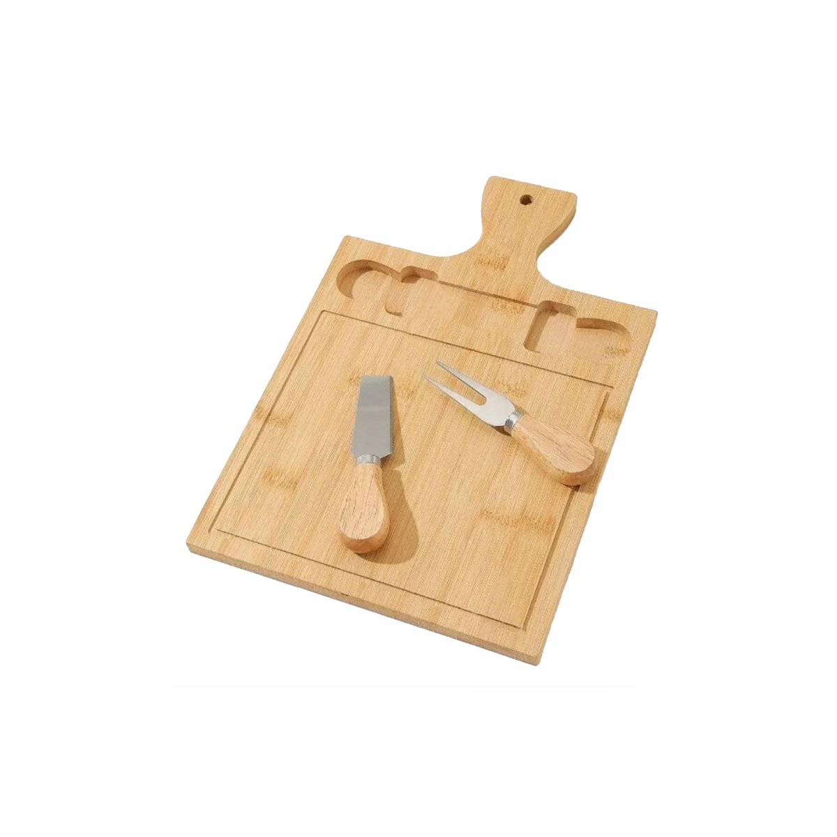 BASE CON 2 UTENSILIOS DE MADERA BAMBU RECTANGULAR PARA COCINA Y HOGAR Y+PAPEL REGALO - 1