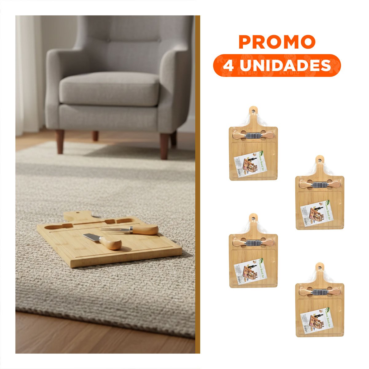 PACK4 TAPA CON 2 UTENSILIOS DE MADERA BAMBU RECTANGULAR PARA COCINA Y HOGAR Y+REGALO STICKER - 1