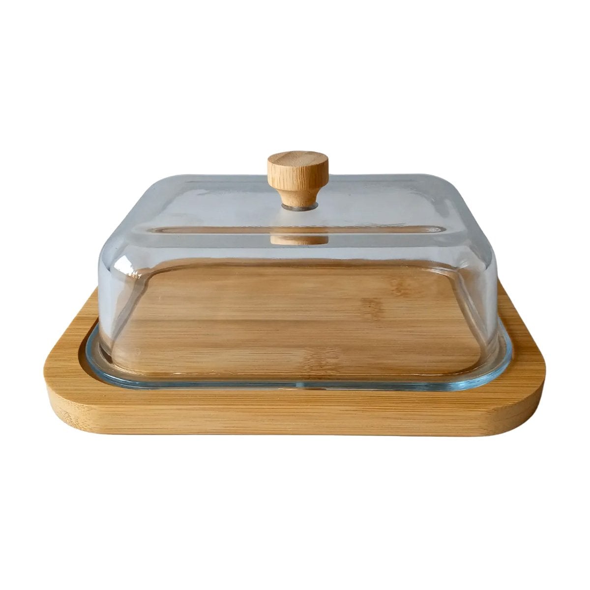 SOPORTE BASE DE MADERA Y MANTEQUILLA CON TAPA TRANSPARENTE FUNCIONAL Y+PAPEL REGALO - 1