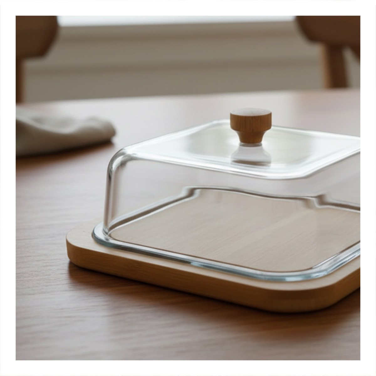 SOPORTE BASE DE MADERA Y MANTEQUILLA CON TAPA TRANSPARENTE FUNCIONAL Y+PAPEL REGALO - 5