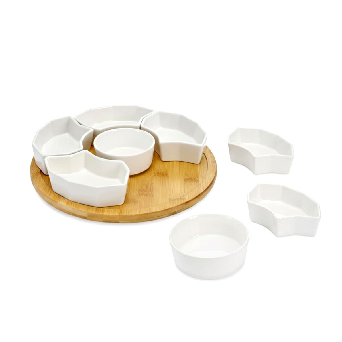 PACK2 BANDEJA DE COLOR BLANCO DE 6 BOWLS 30CM CERAMICA PARA COCINA Y COMEDOR Y+REGALO STICKER - 2