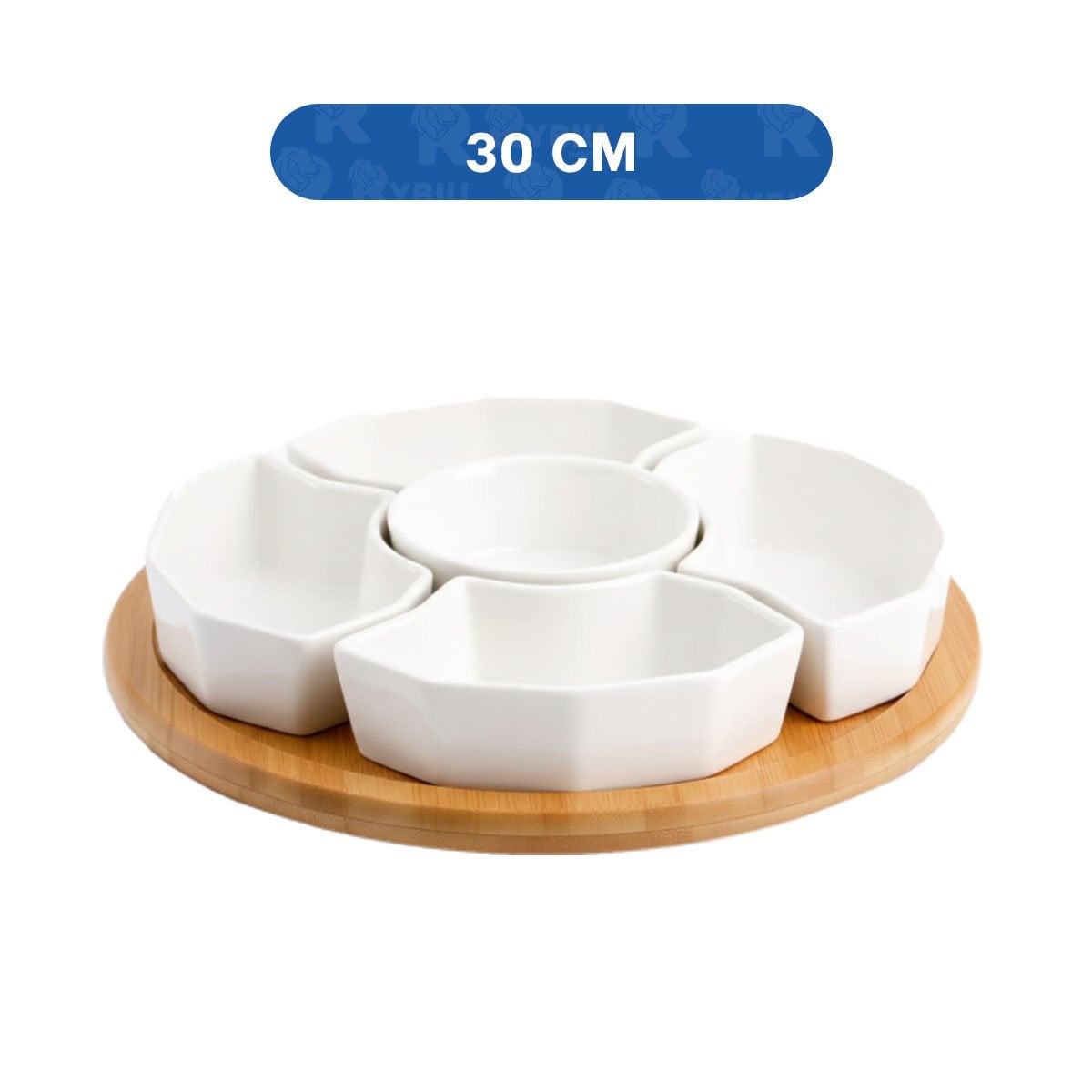 PACK2 BANDEJA DE COLOR BLANCO DE 6 BOWLS 30CM CERAMICA PARA COCINA Y COMEDOR Y+REGALO STICKER - 4