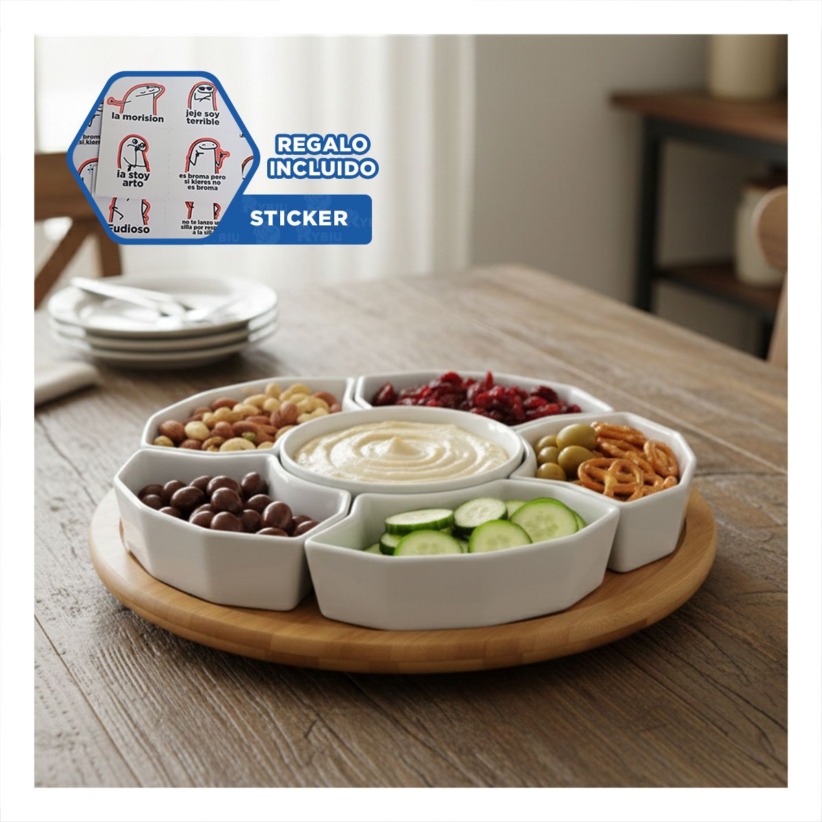 PLATO 6 BOWLS DE COLOR BLANCO 30CM CERAMICA COCINA DIARIO Y USO HOGAR Y+REGALO STICKER - 1