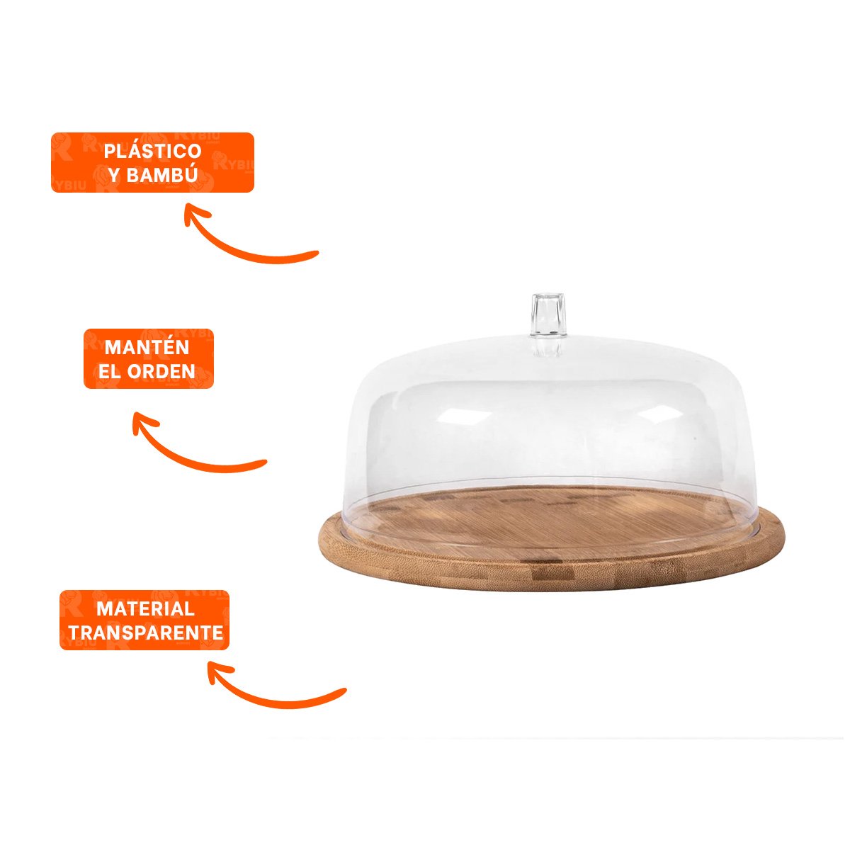 SOPORTE 28,5CM CON CUPULA DE COLOR TRANSPARENTE DE PLASTICO SOBRE MADERA - 3