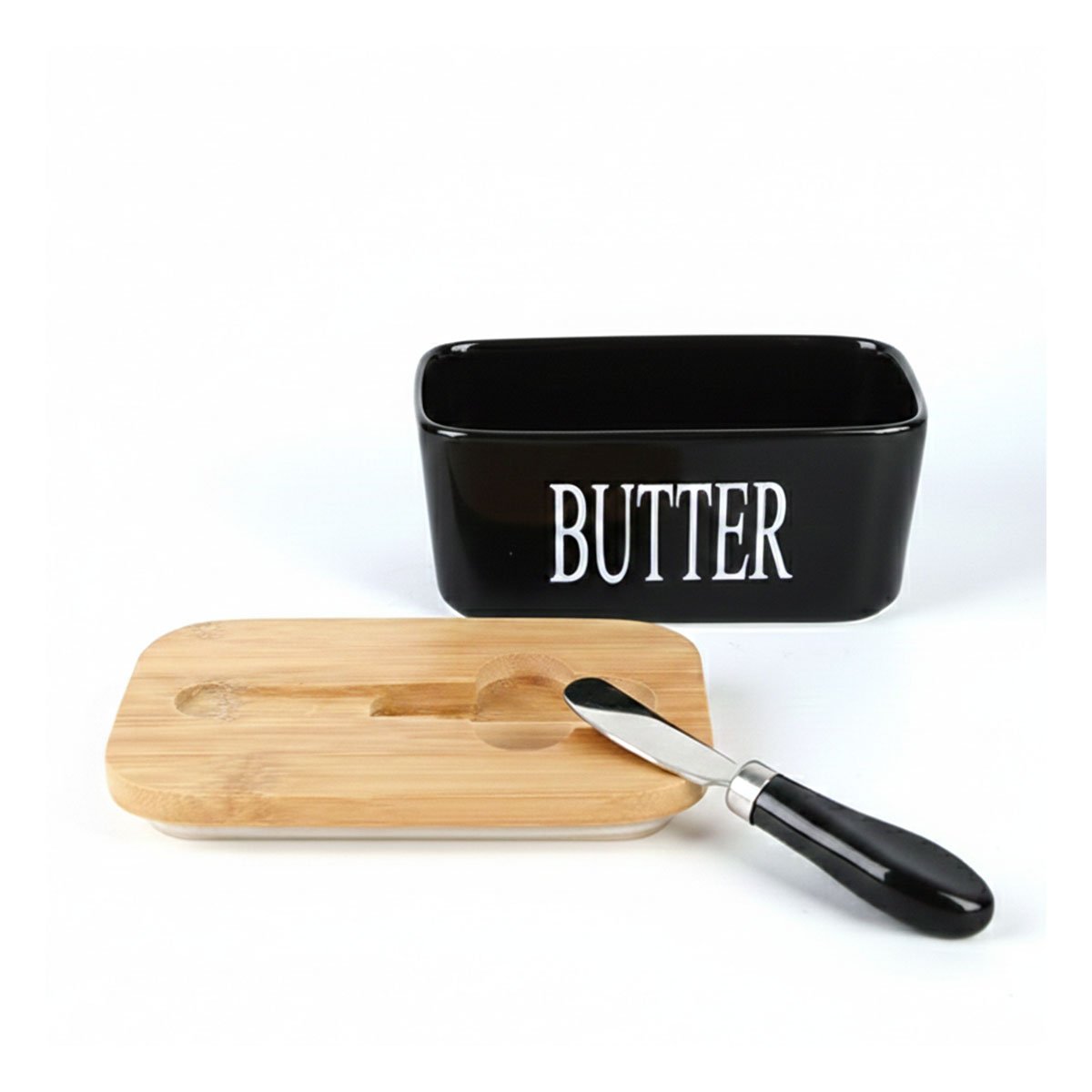 PACK6 SET BLANCO DE PORTA MANTEQUILLA TAPA BAMBU Y CUCHILLO COCINA DIARIO Y+REGALO STICKER - 2