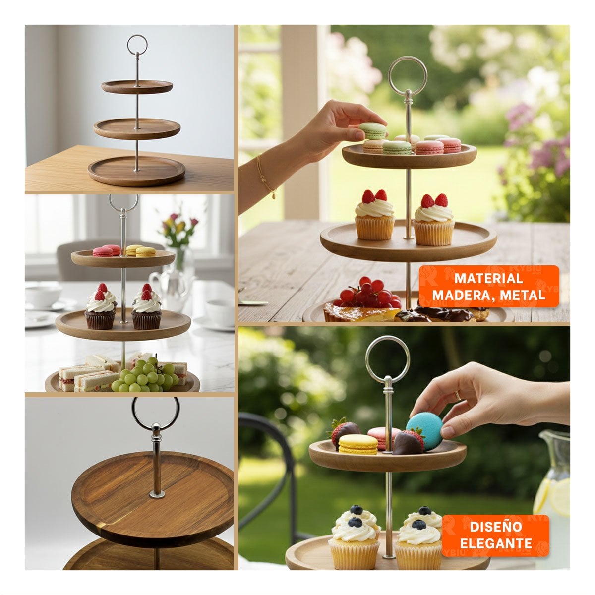 PLATO EXHIBIDOR 3 NIVELES MARRON CIRCULAR MADERA COCINA Y USO DIARIO HOGAR Y+POST IT - 1