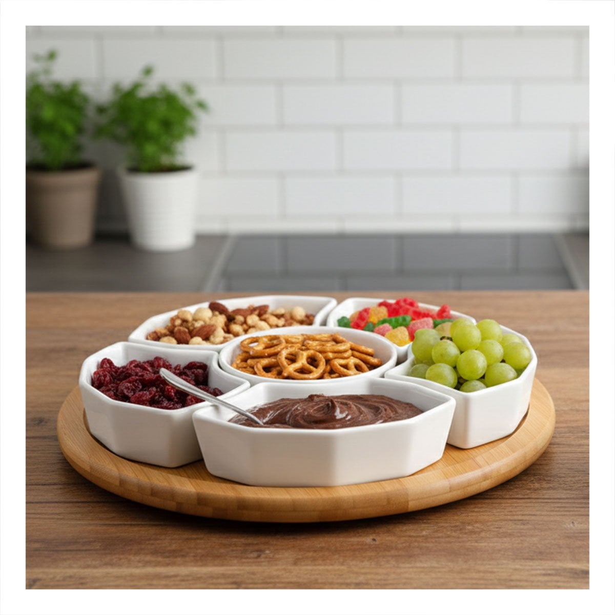 PACK2 BANDEJA DE 6 BOWLS CERAMICA DE COLOR BLANCO 30CM COCINA Y ALMACENAJE HOGAR - 2