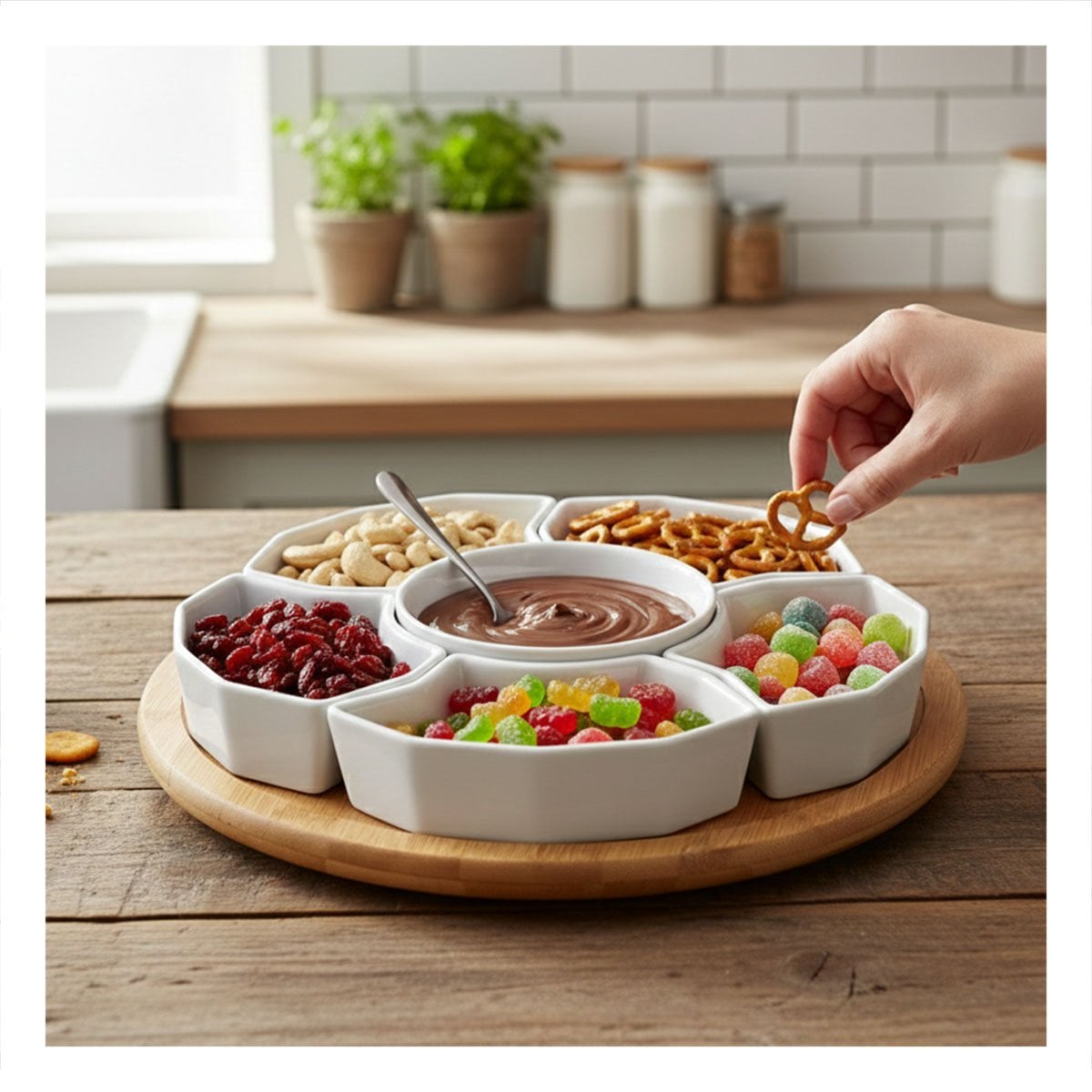 PLATO DE COLOR BLANCO DE 6 BOWLS CERAMICA 30CM GUARDAR ALIMENTOS COMEDOR DIARIO Y+LIGAS REGALO - 2