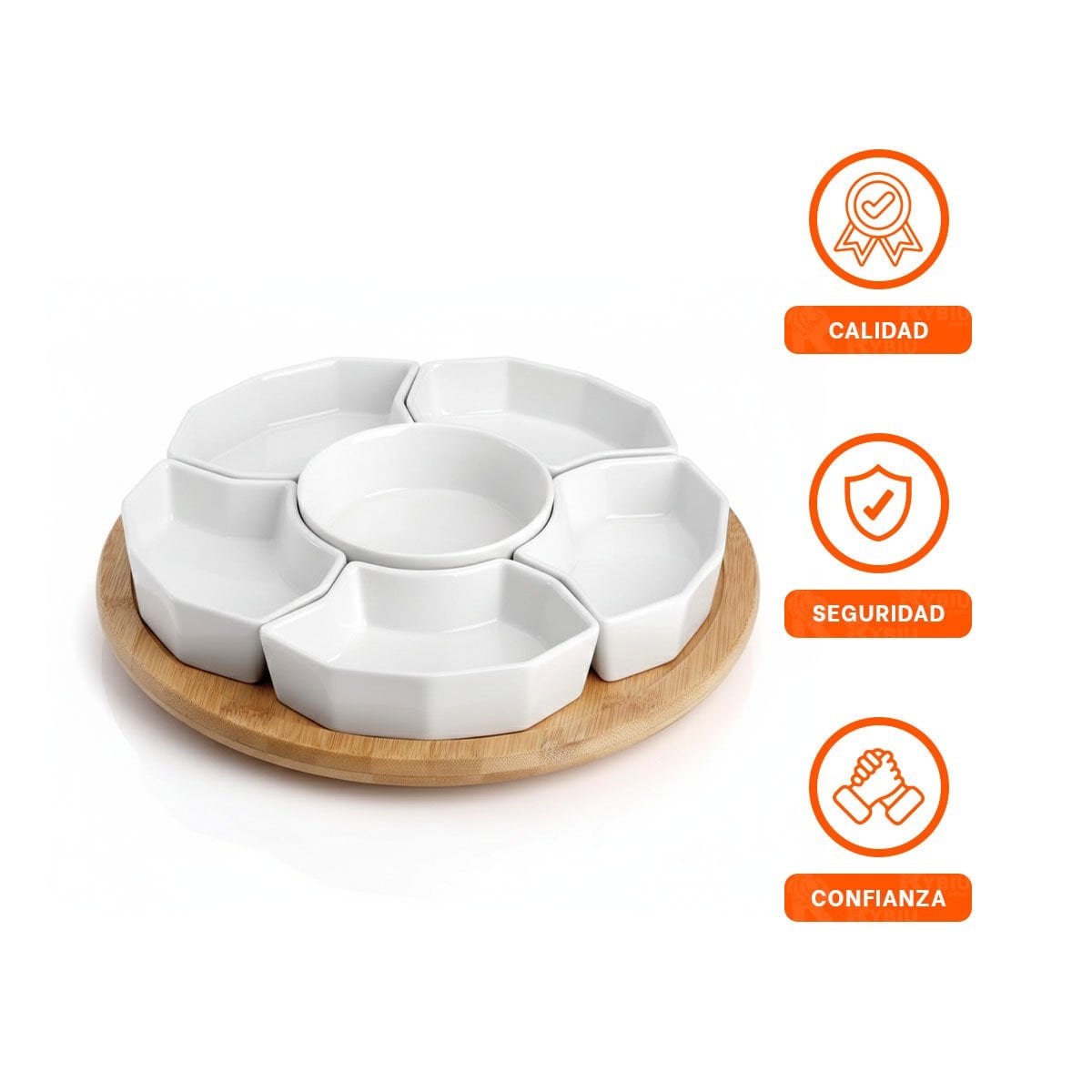 PLATO DE COLOR BLANCO DE 6 BOWLS CERAMICA 30CM GUARDAR ALIMENTOS COMEDOR DIARIO Y+LIGAS REGALO - 3