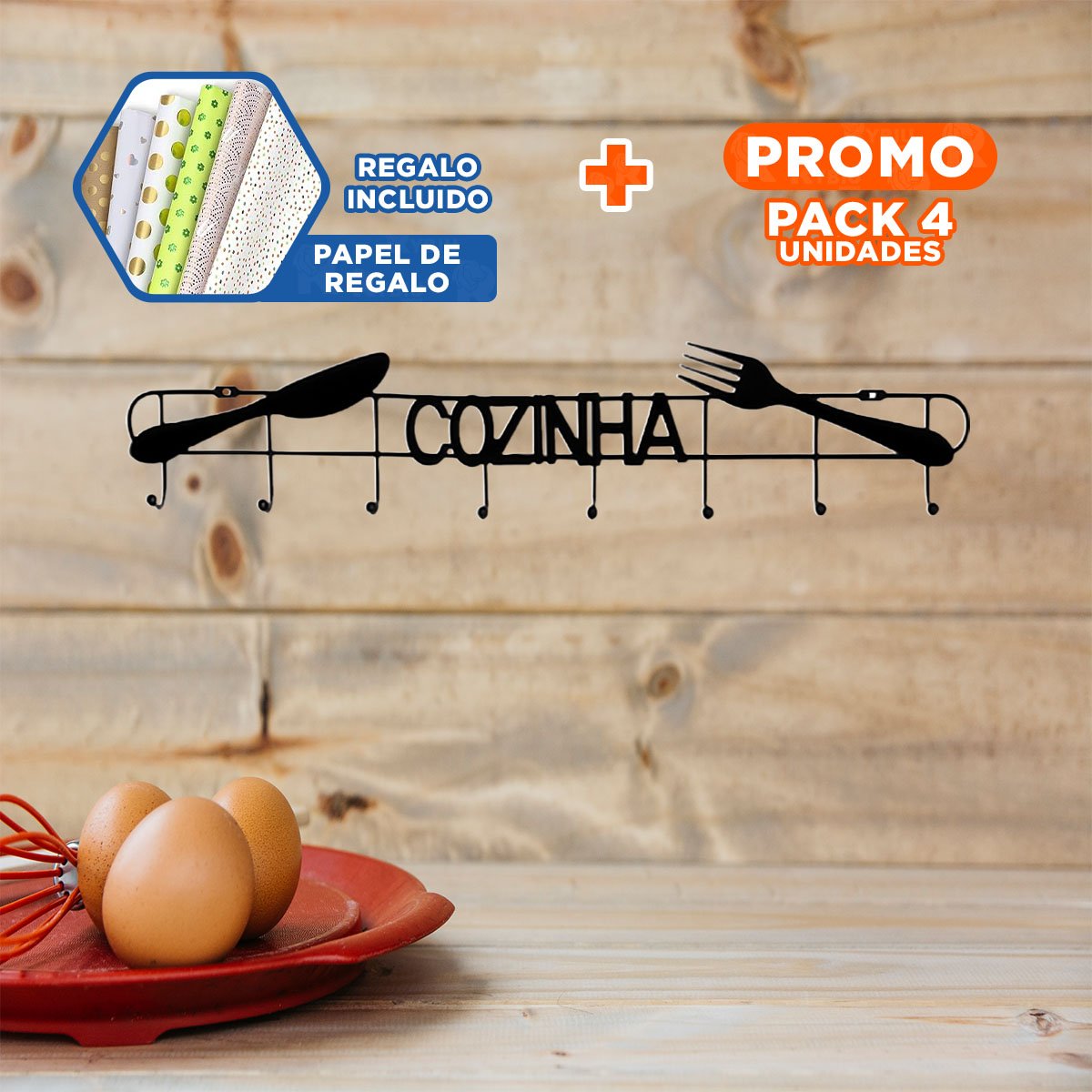 PACK4 ORGANIZADOR DE COCINA NEGRO CON DISENO PRACTICO DE PARED Y+PAPEL REGALO - 1