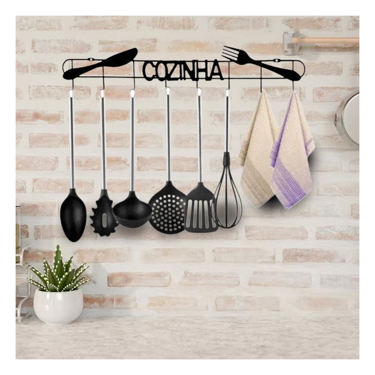 PACK6 SOPORTE NEGRO DE PARED PRACTICO PARA COCINA ORGANIZADA Y+PAPEL REGALO - 5