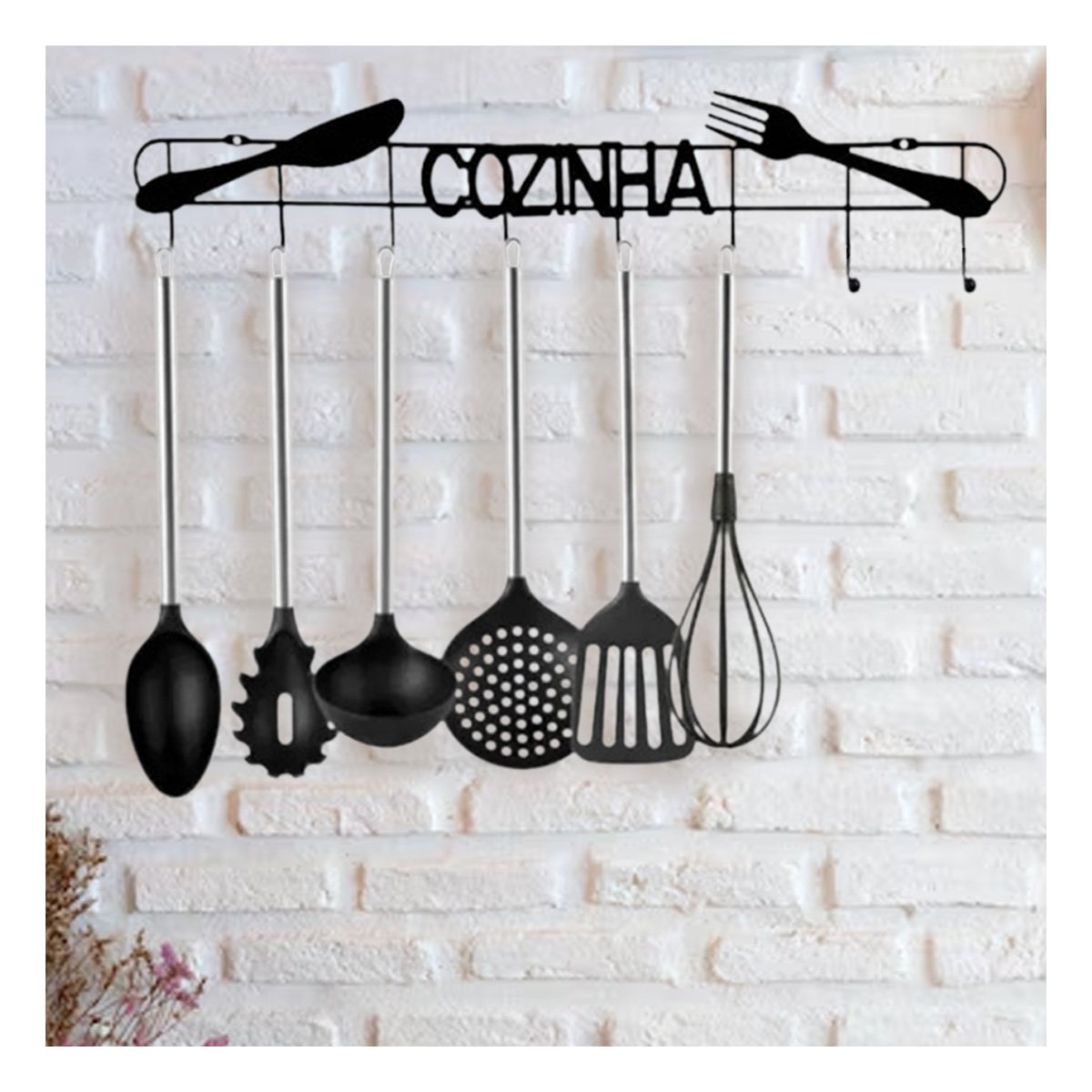 PACK6 ORGANIZADOR NEGRO DE PARED CON GANCHOS PARA COLGAR UTENSILIOS - 5