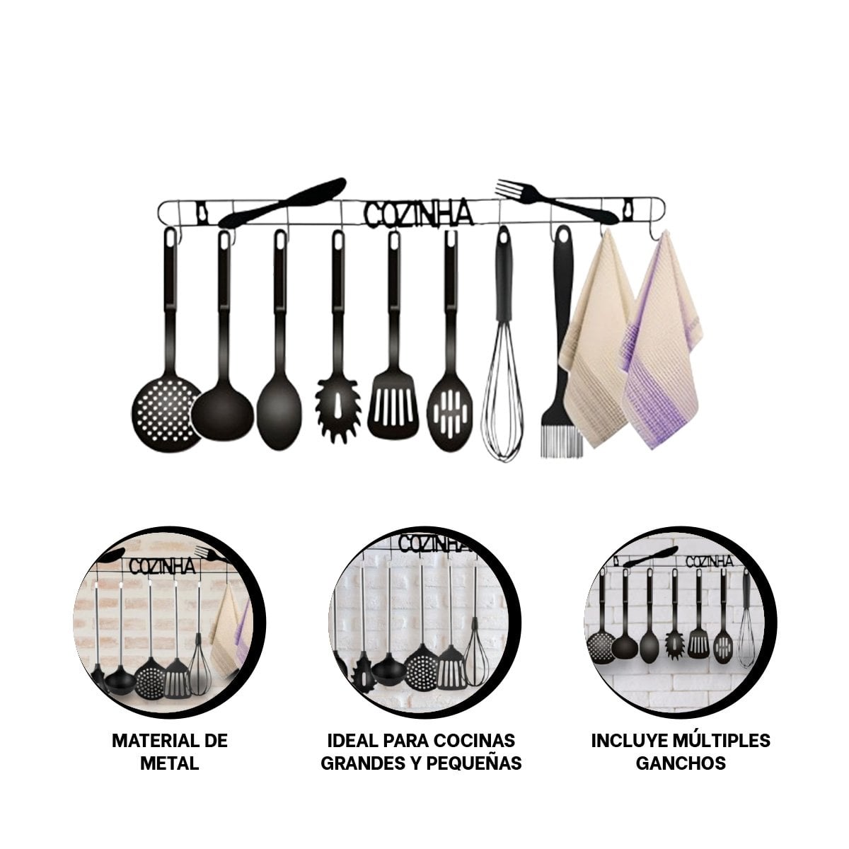 PERCHERO NEGRO DE PARED PARA COLGAR CUCHARONES Y ACCESORIOS DE COCINA - 3