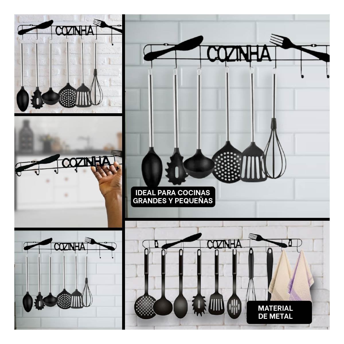 PERCHERO NEGRO DE PARED PARA COLGAR CUCHARONES Y ACCESORIOS DE COCINA - 5