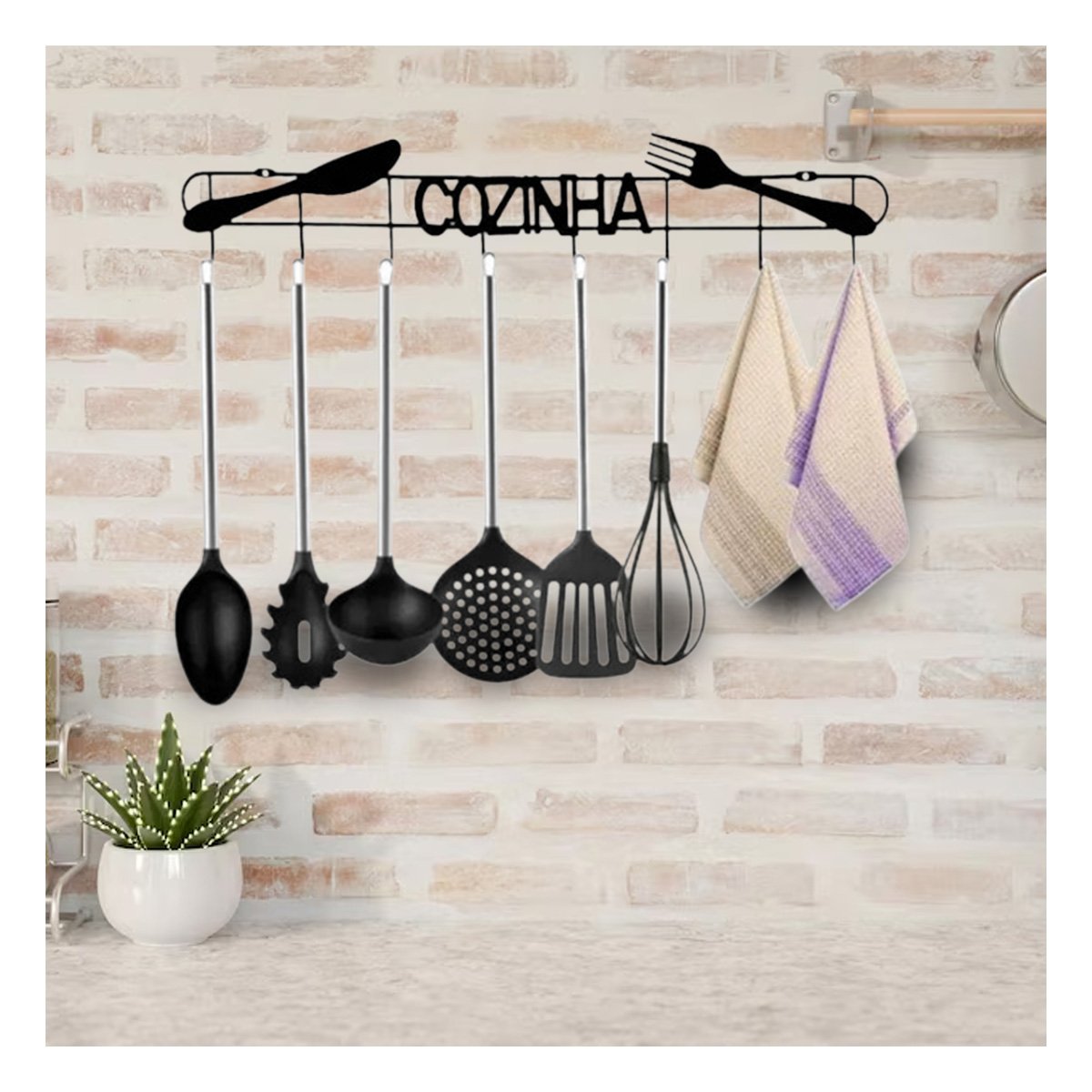 ORGANIZADOR NEGRO DE PARED CON GANCHOS PARA MANTENER ORDEN EN COCINA Y+PAPEL REGALO - 2