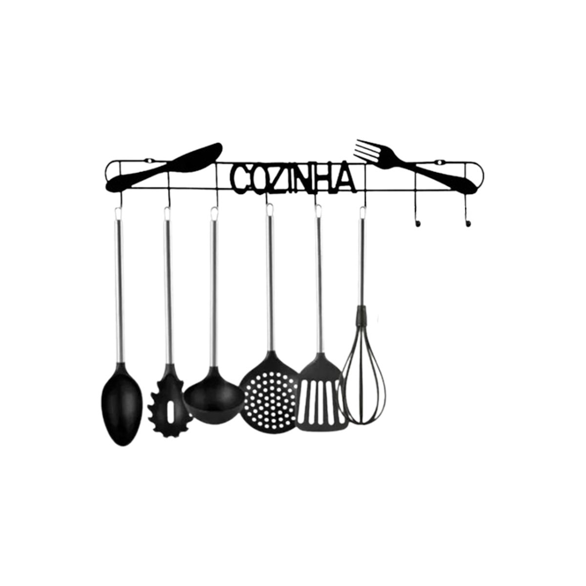 SOPORTE NEGRO DE PARED CON GANCHOS MULTIPLES PARA UTENSILIOS Y+REGALO STICKER - 3