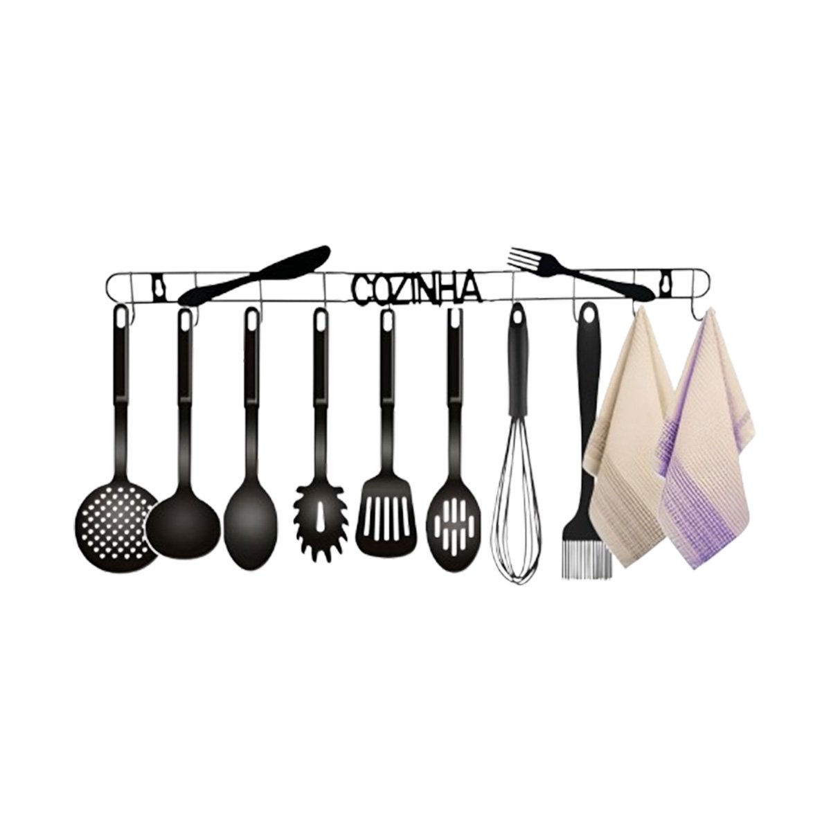PERCHERO NEGRO CON FIJACION A PARED PARA ACCESORIOS DE COCINA Y+LIGAS REGALO - 3