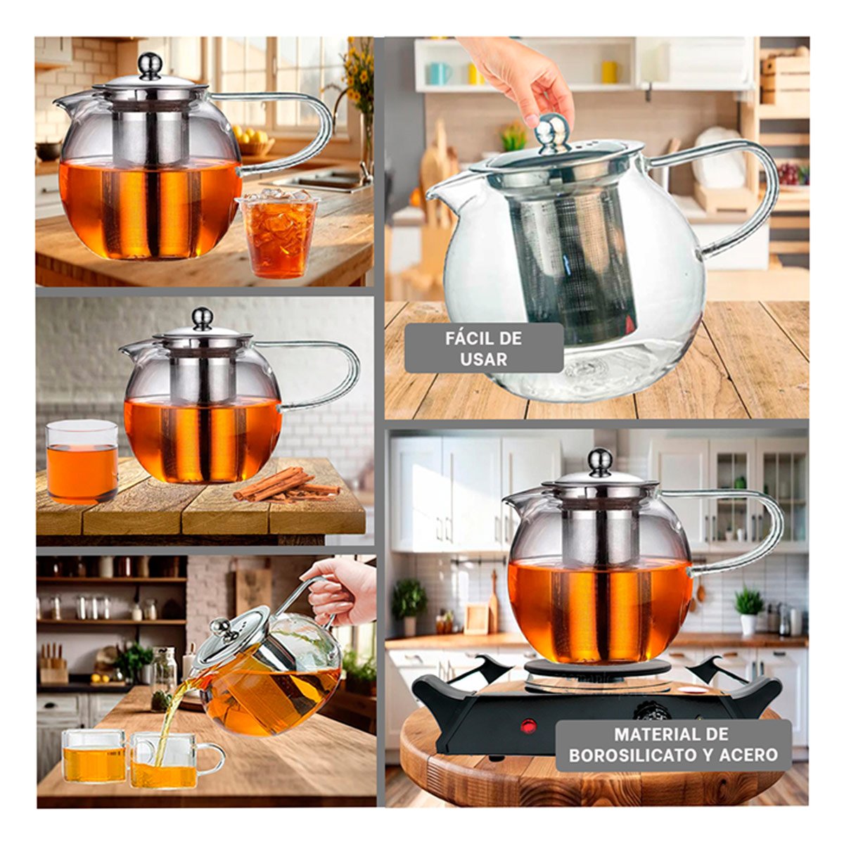 INFUSOR DE COCINA CIRCULAR TRANSPARENTE 800ML EN BOROSILICATO Y ACERO Y+POST IT - 5
