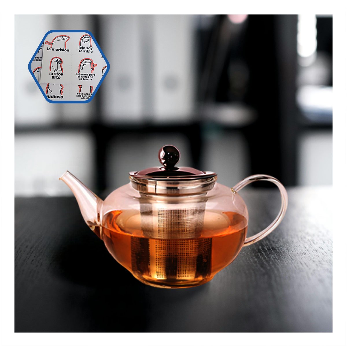 INFUSOR DE COLOR TRANSPARENTE 800ML FABRICADO EN BOROSILICATO Y ACERO Y+REGALO STICKER - 1
