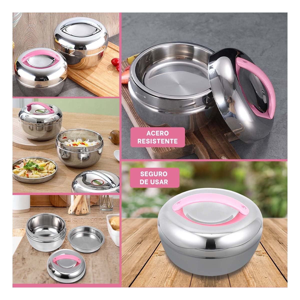 RECIPIENTE TERMO ROSA Y PLATEADO 1L CIRCULAR MODERNO Y DURABLE PARA TODA LA FAMILIA Y+POST IT - 5