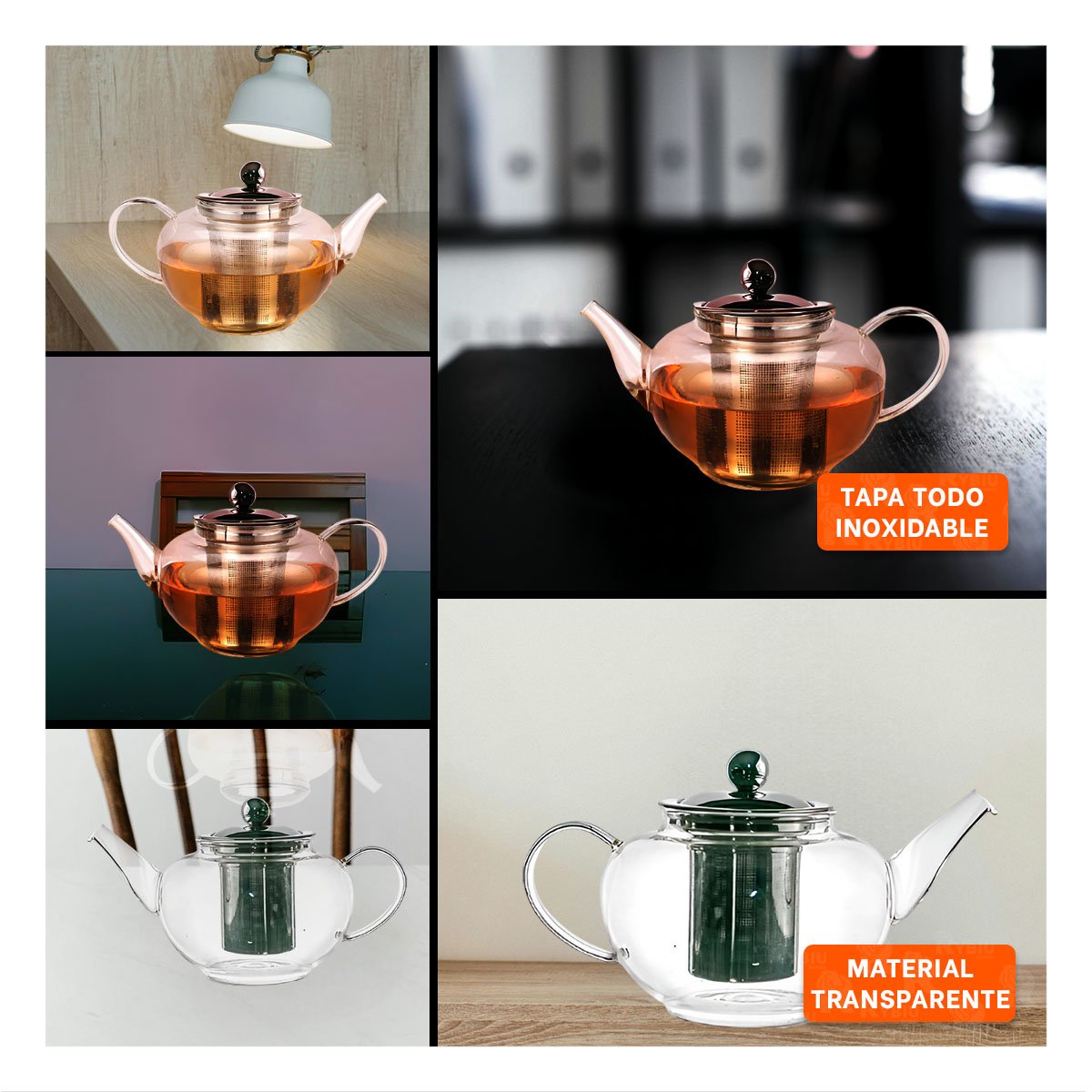 INFUSOR 800ML EN BOROSILICATO CON DETALLES EN ACERO DE COLOR TRANSPARENTE Y+LIGAS REGALO - 5
