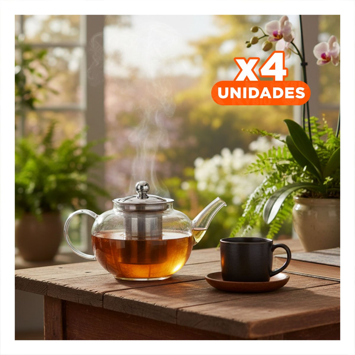 PACK4 TETERA 800ML DE INFUSION EN BOROSILICATO Y ACERO CON FORMA DE COLOR TRANSPARENTE - 1