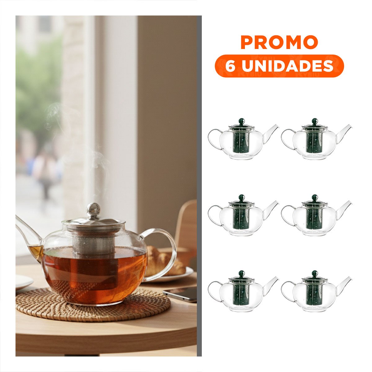 PACK6 RECIPIENTE DE BOROSILICATO Y ACERO 800ML EN PRESENTACION DE COLOR TRANSPARENTE - 1