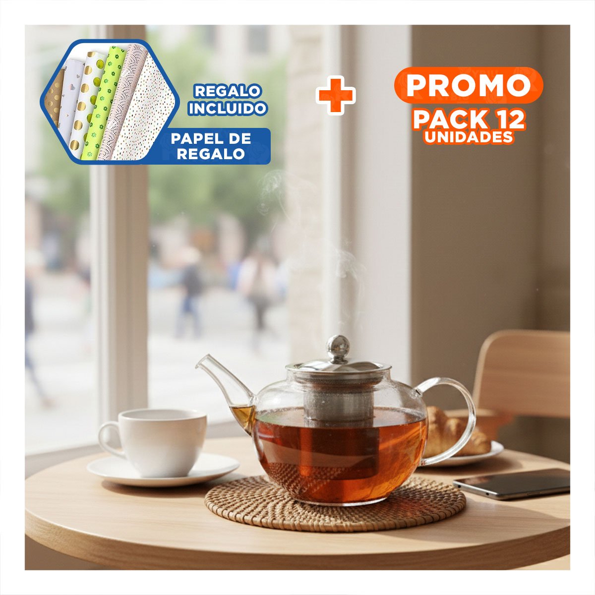 PACK12 JARRA DE BOROSILICATO Y ACERO 800ML EN FORMA DE COLOR TRANSPARENTE Y+PAPEL REGALO - 1