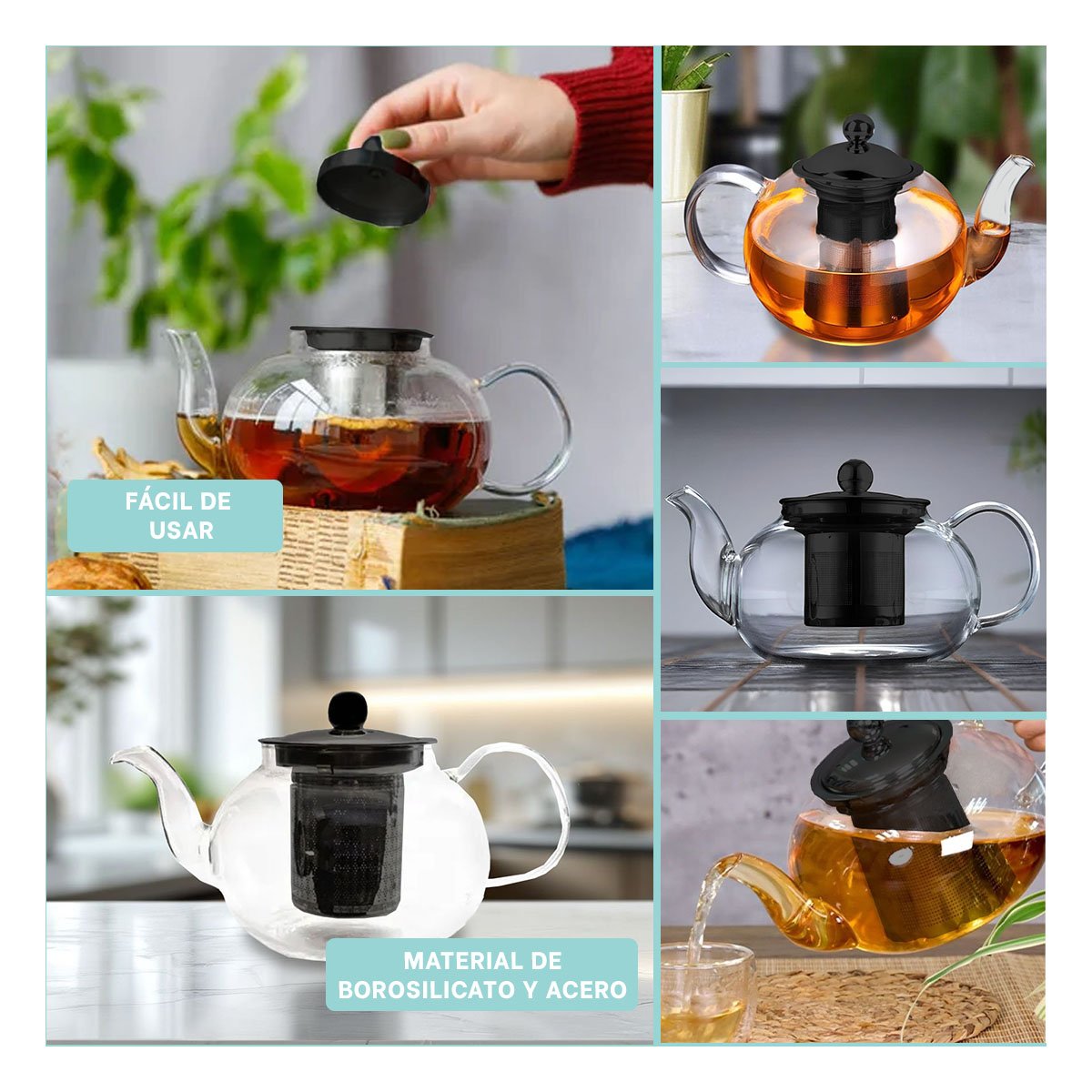 INFUSOR DE COCINA CIRCULAR TRANSPARENTE 900ML EN BOROSILICATO Y ACERO Y+POST IT - 5