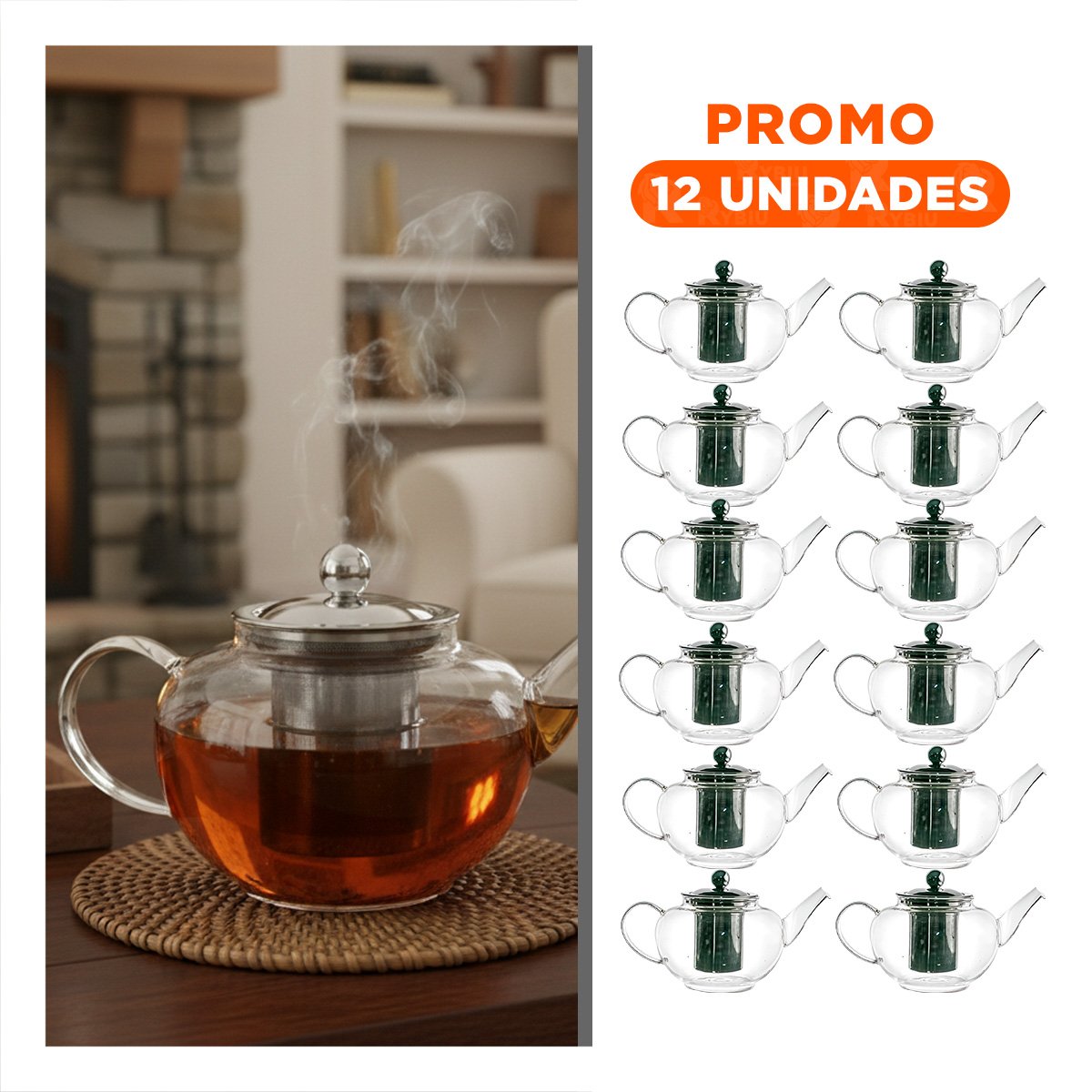 PACK12 JARRA 800ML EN BOROSILICATO CON ACERO Y VISTA DE COLOR TRANSPARENTE Y+REGALO STICKER - 1