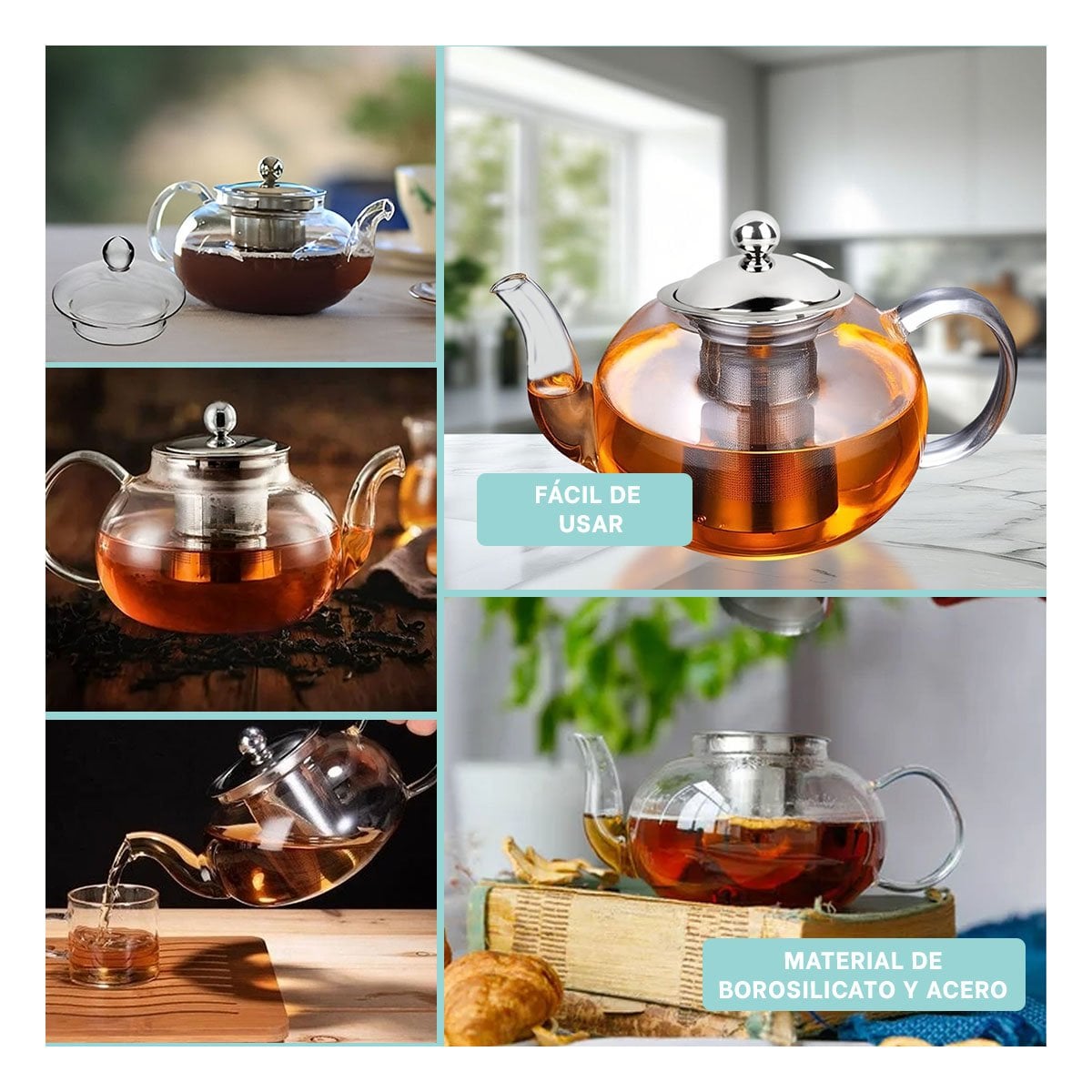 INFUSOR DE COCINA CIRCULAR TRANSPARENTE 900ML EN BOROSILICATO Y ACERO Y+POST IT - 1