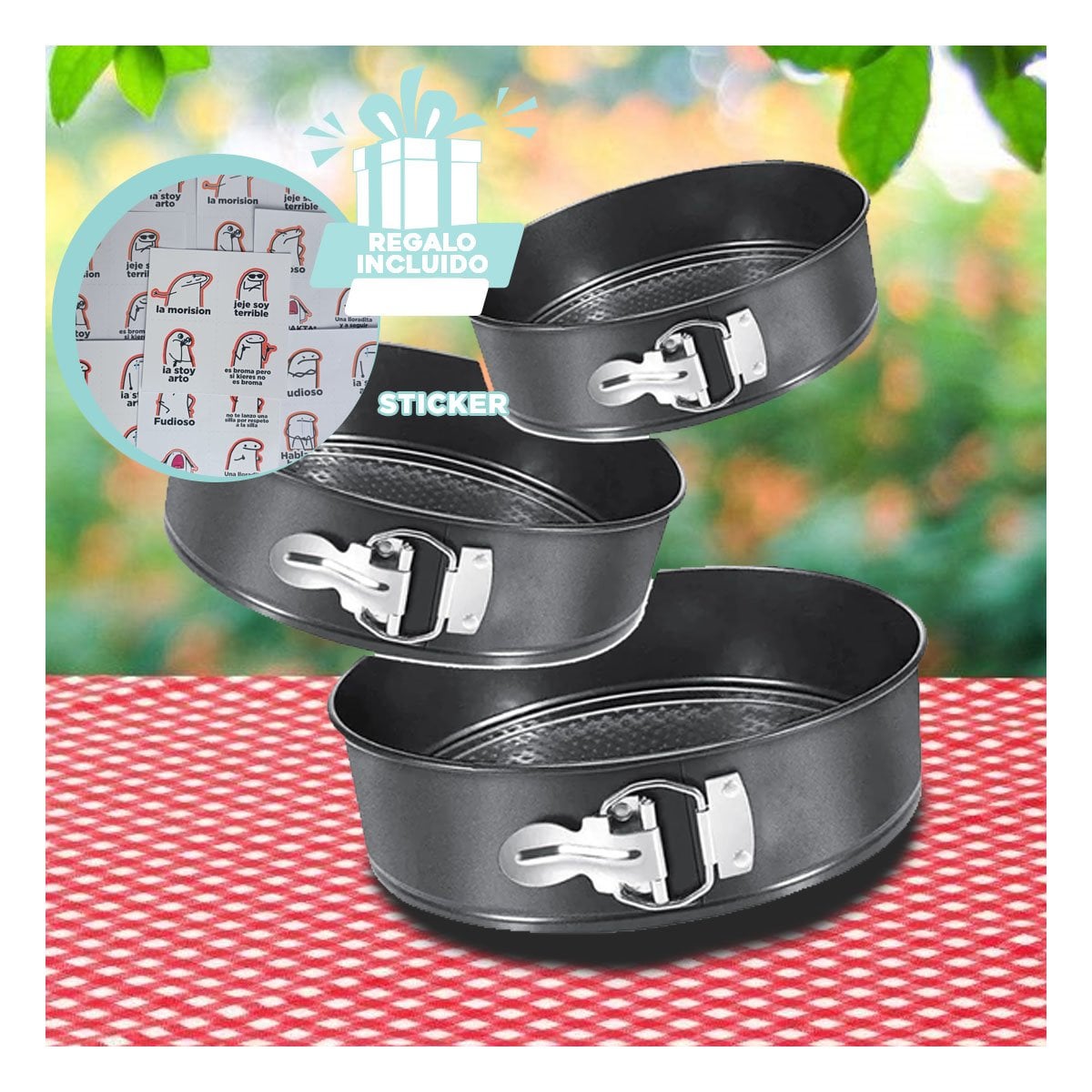 SET DE MOLDES PARA DULCES COLOR PLATEADO CON 3 CIRCULOS Y MEDIDAS Y+REGALO STICKER - 1