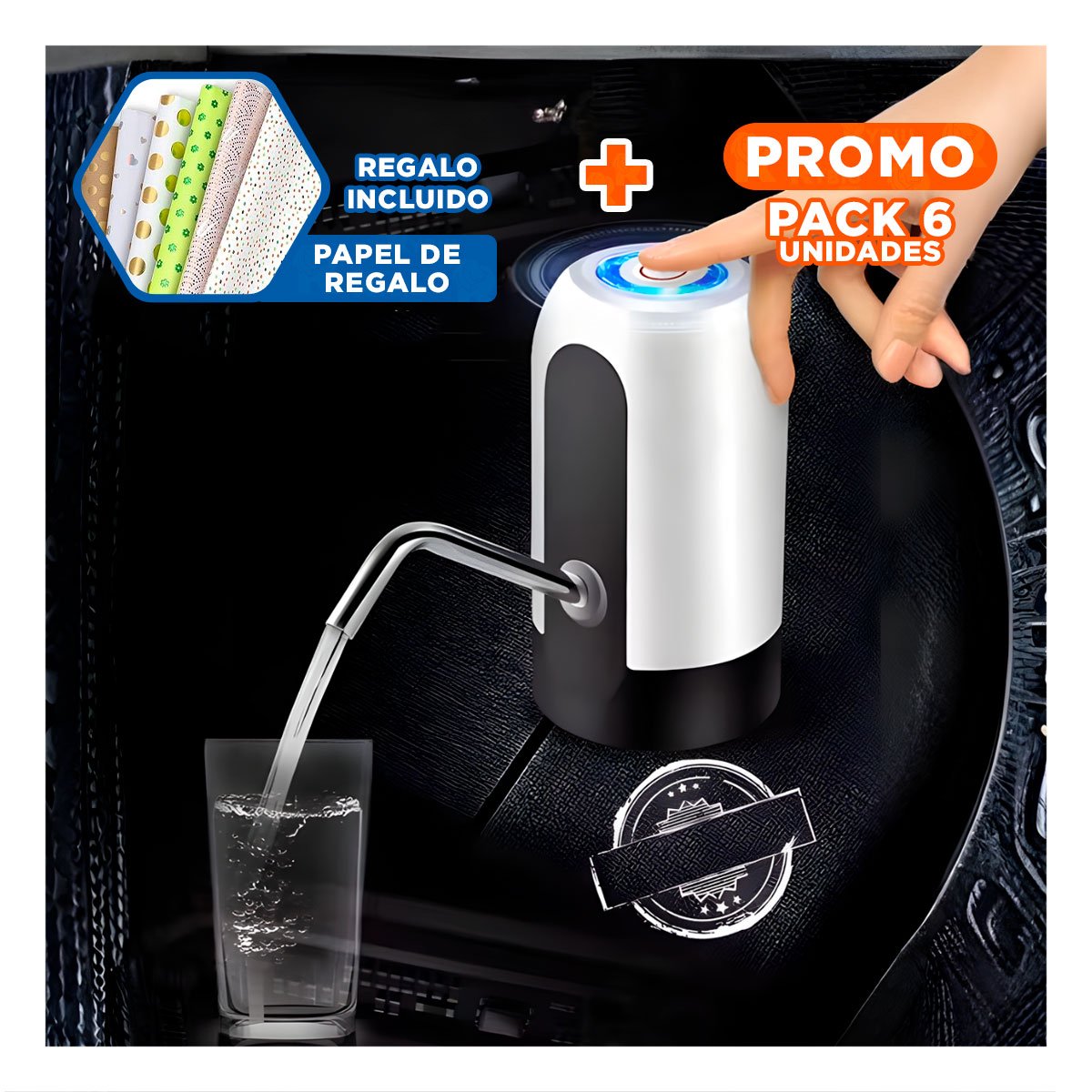 PACK6 SISTEMA DE AGUA ELECTRICO DE COLOR BLANCO CON CARGA RECARGABLE Y+PAPEL REGALO - 1