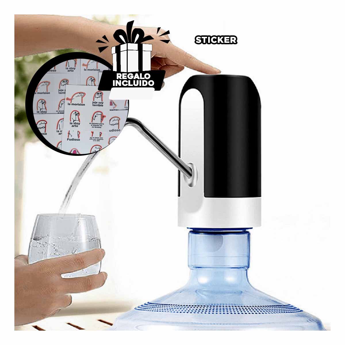 BOMBA DE COLOR NEGRO DE AGUA CON SISTEMA ELECTRICO RECARGABLE Y+REGALO STICKER - 1