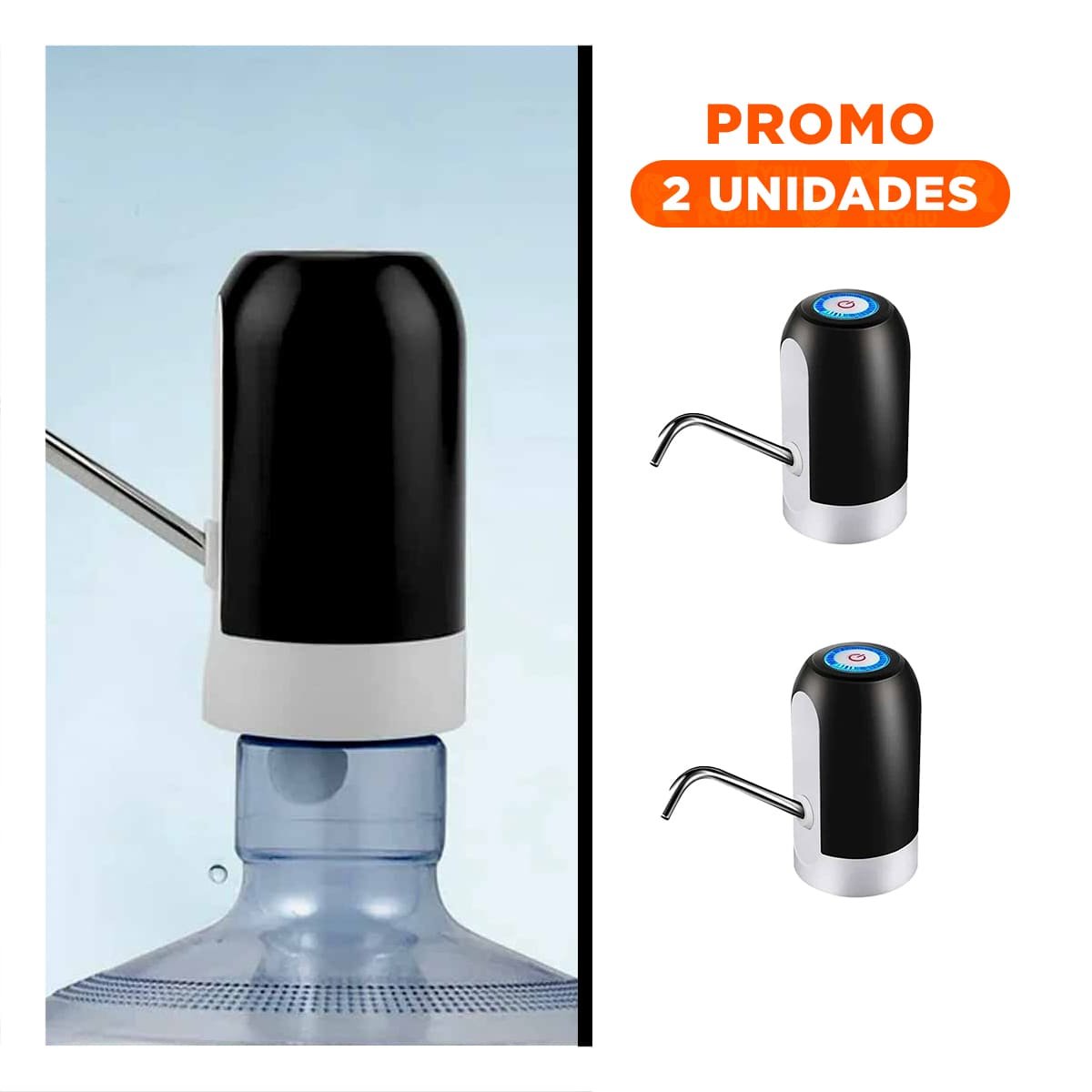 PACK2 DISPENSADOR DE COLOR NEGRO ELECTRICO PARA AGUA CON CARGA RECARGABLE - 1