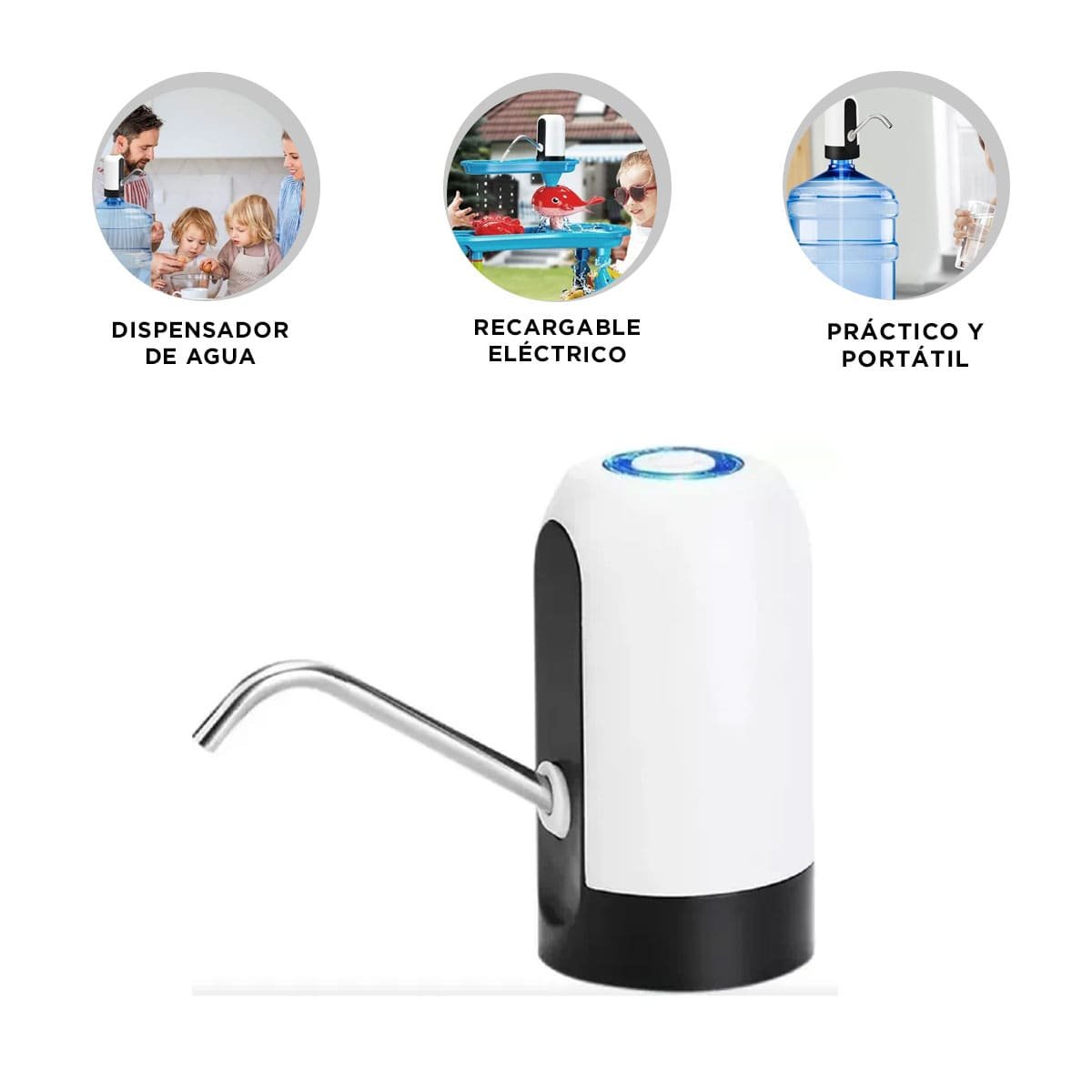 BOMBA DE AGUA ELECTRICO RECARGABLE DE COLOR BLANCO PARA COCINA - 3