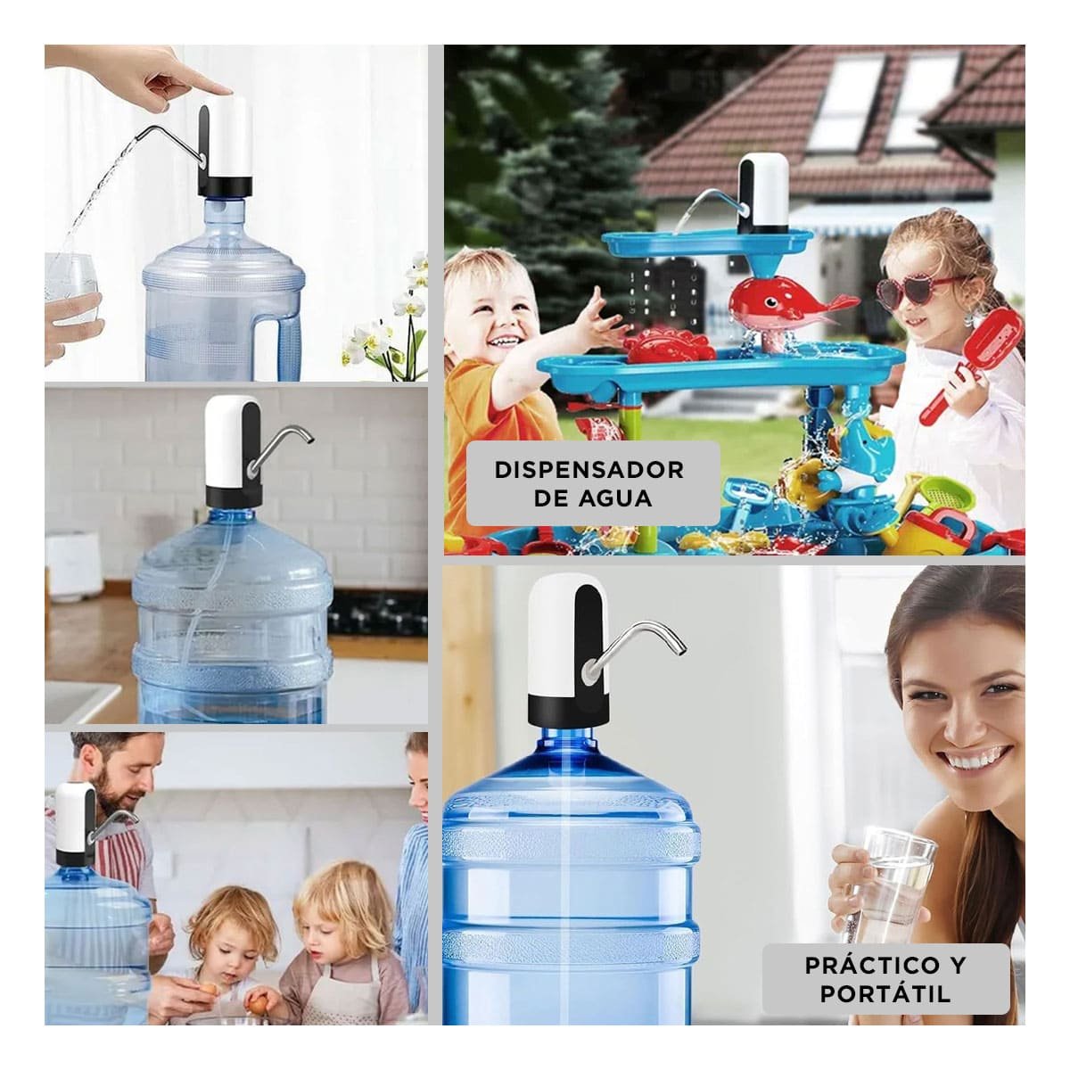 BOMBA DE AGUA ELECTRICO RECARGABLE DE COLOR BLANCO PARA COCINA - 5