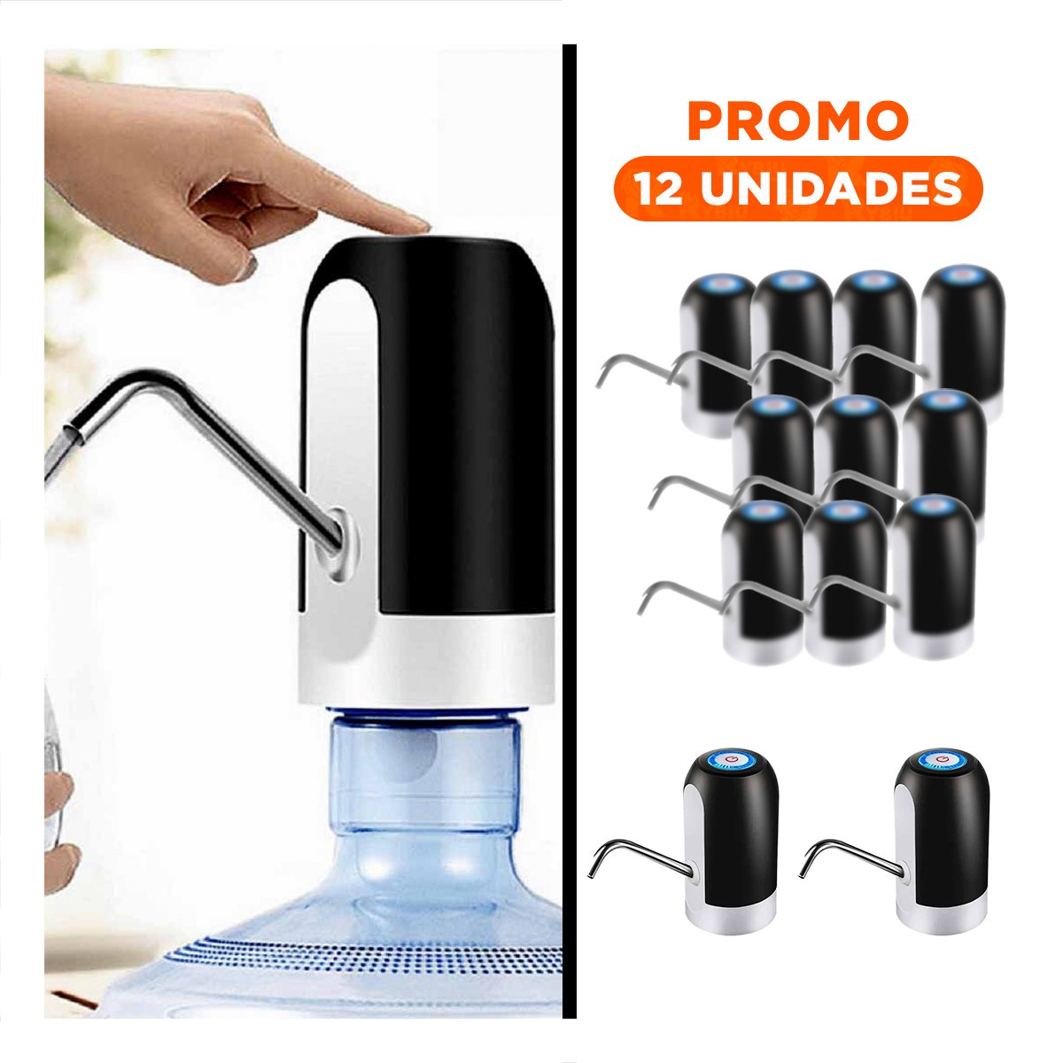 PACK12 SISTEMA DE AGUA DE COLOR NEGRO RECARGABLE CON OPERACION ELECTRICA Y+REGALO STICKER - 1