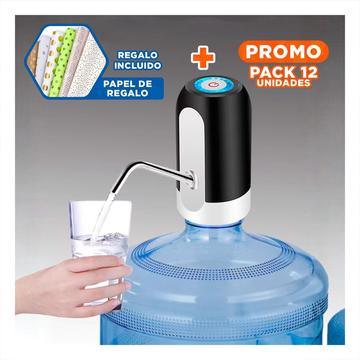 PACK12 SISTEMA ELECTRICO RECARGABLE DE COLOR NEGRO PARA SERVICIO DE AGUA Y+PAPEL REGALO - 1