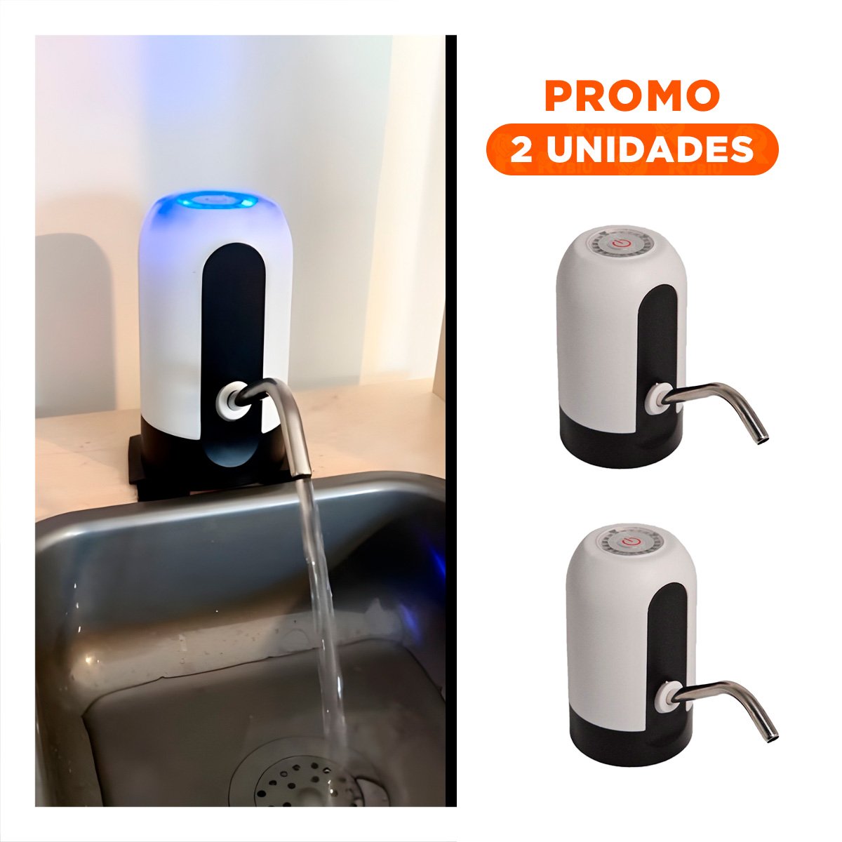 PACK2 DISPENSADOR DE COLOR BLANCO ELECTRICO PARA AGUA CON CARGA RECARGABLE - 1