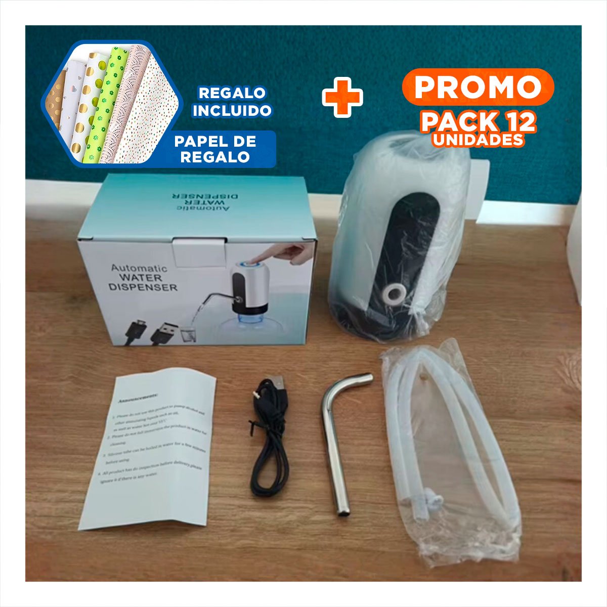 PACK12 SISTEMA ELECTRICO RECARGABLE DE COLOR BLANCO PARA SERVICIO DE AGUA Y+PAPEL REGALO - 1
