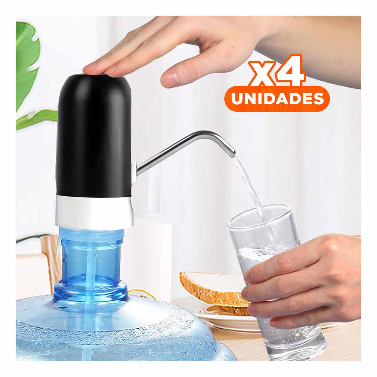 PACK4 DISPENSADOR DE COLOR NEGRO RECARGABLE PARA AGUA CON OPERACION ELECTRICA - 1