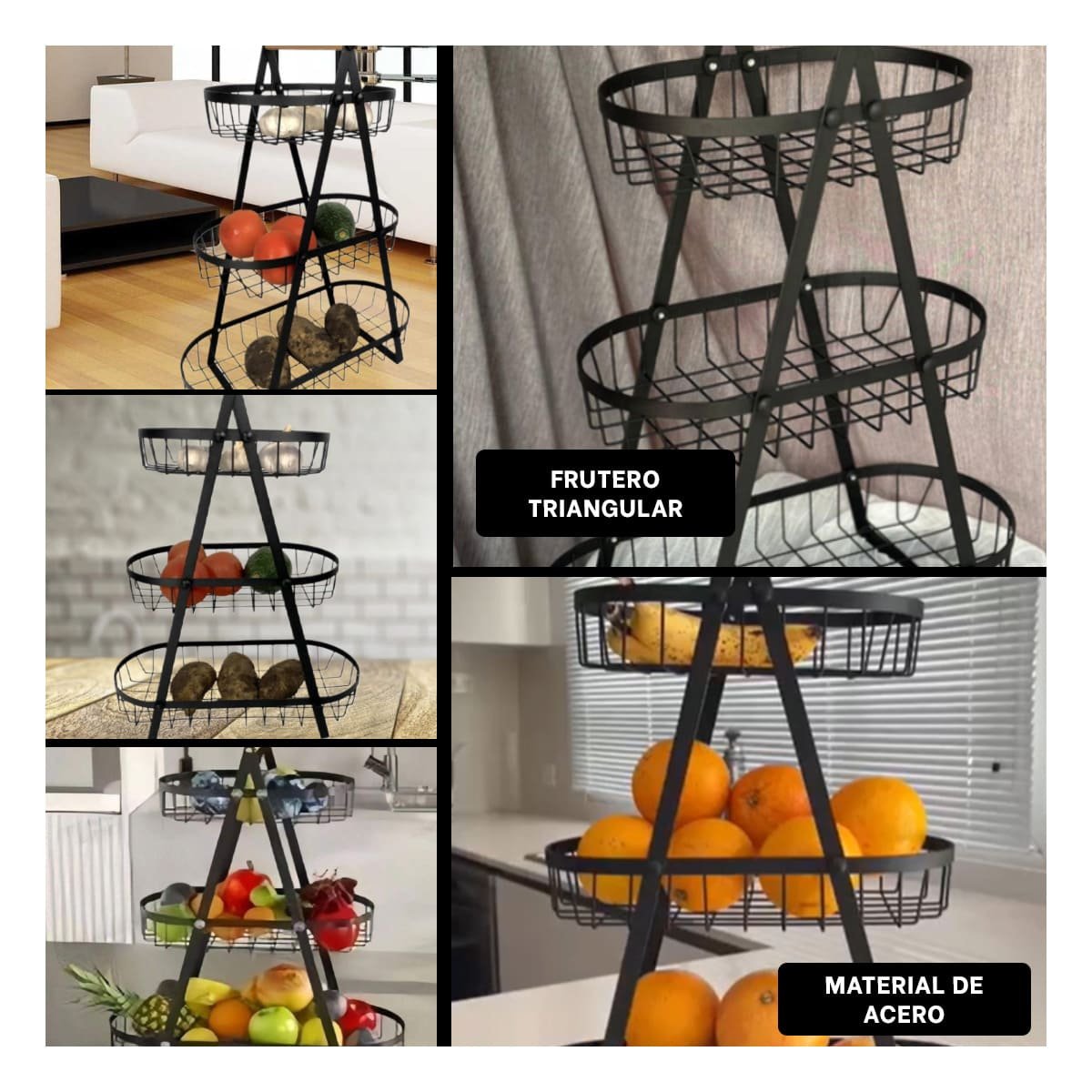 SOPORTE PARA ORGANIZAR FRUTAS Y DECORAR LA MESA NEGRO Y+LIGAS REGALO - 5