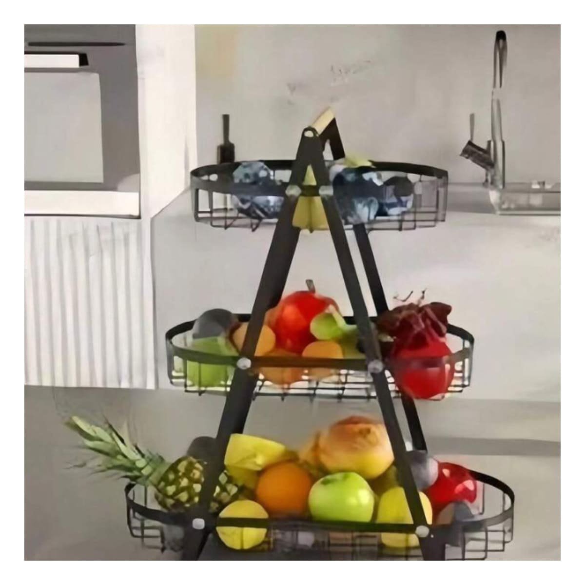 SOPORTE PARA COLOCAR FRUTAS DE FORMA ORGANIZADA EN COCINA NEGRO Y+PAPEL REGALO - 2
