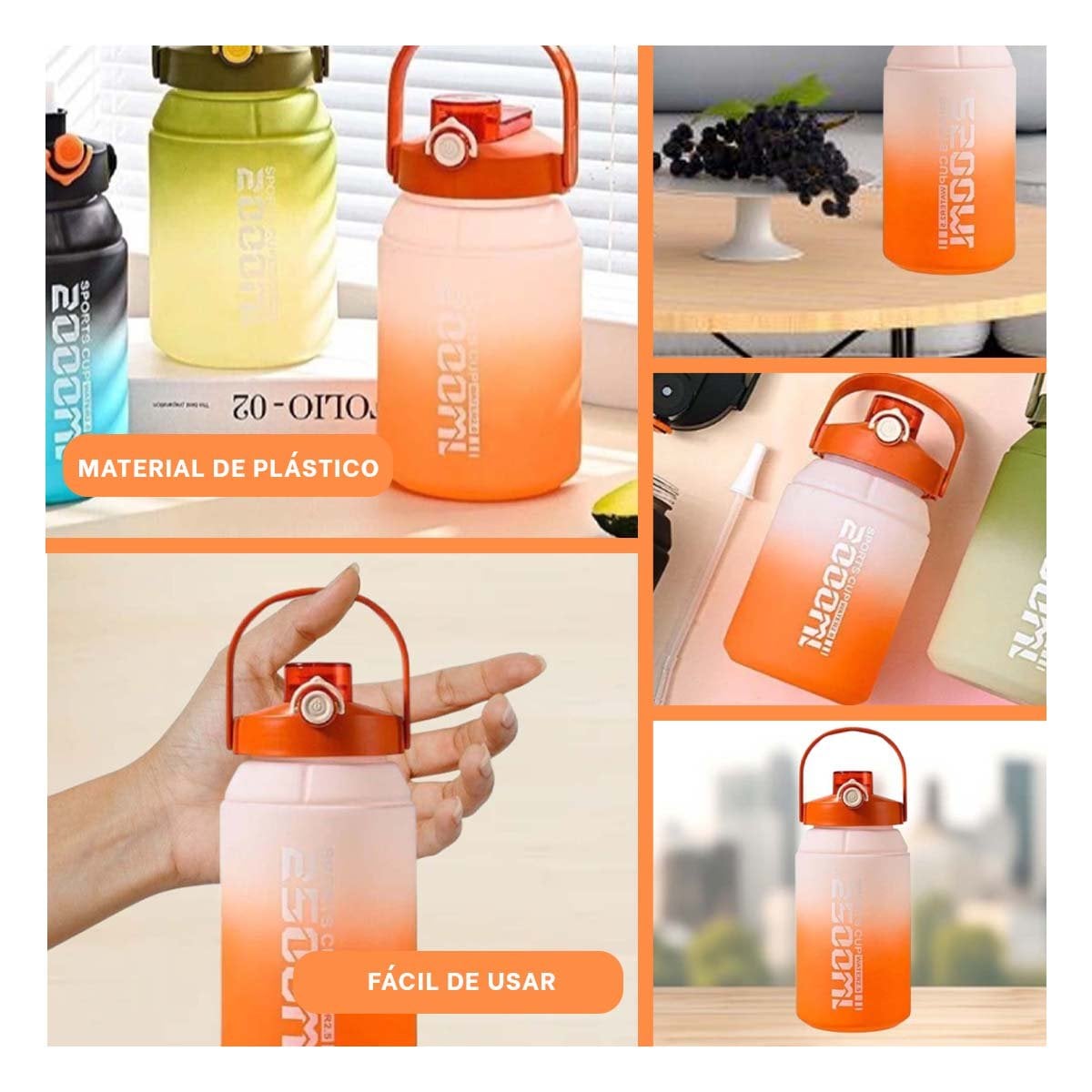 PACK4 RECIPIENTE DEPORTIVO GRAN VOLUMEN 2500ML EN NARANJA Y BLANCO Y+REGALO STICKER - 2