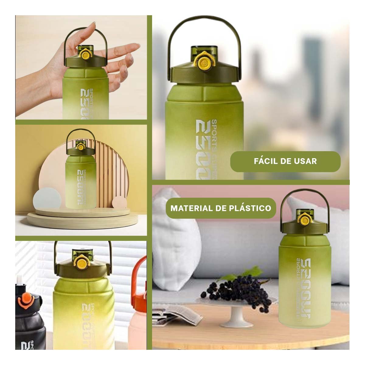 RECIPIENTE DURADERO USO CONTINUO 2500ML EN VERDE Y BLANCO Y+LIGAS REGALO - 5