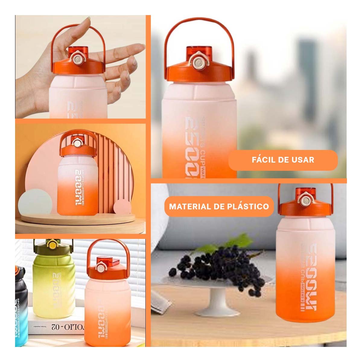 PACK2 ENVASE PRACTICO PARA HIDRATACION 2500ML EN NARANJA Y BLANCO Y+PAPEL REGALO - 3