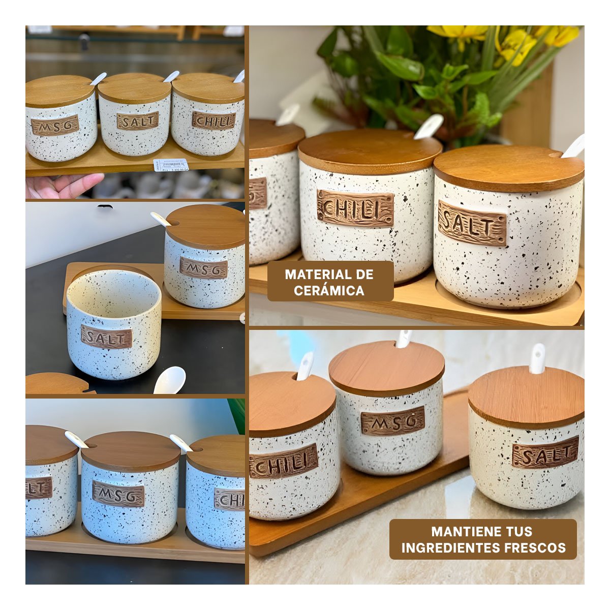 PACK4 SOPORTE DE CONTENEDORES CON TAPA Y CUCHARAS PARA INGREDIENTES FRESCOS Y+REGALO STICKER - 2